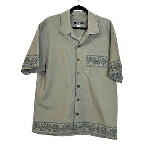 OP Men's Embroidered Short Sleeve Button-Down Camp Shirt Green M
